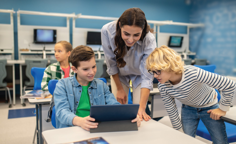 Teacher explaining to kid