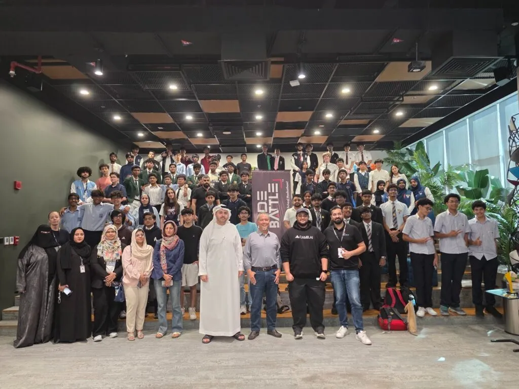Students, teachers and judges at Code Battle 2025, iCodejr's inter-school coding competition at DTEC Dubai