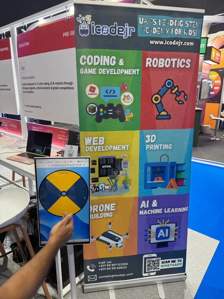 The iCodejr banner showing coding, robotics, web development and AI programmes on the stand at Expand North Star 2025
