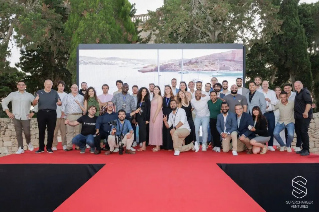 Founders and the SuperCharger Ventures team on the red carpet at the Cohort 4.0 Demo Day, Verdala Palace, Malta