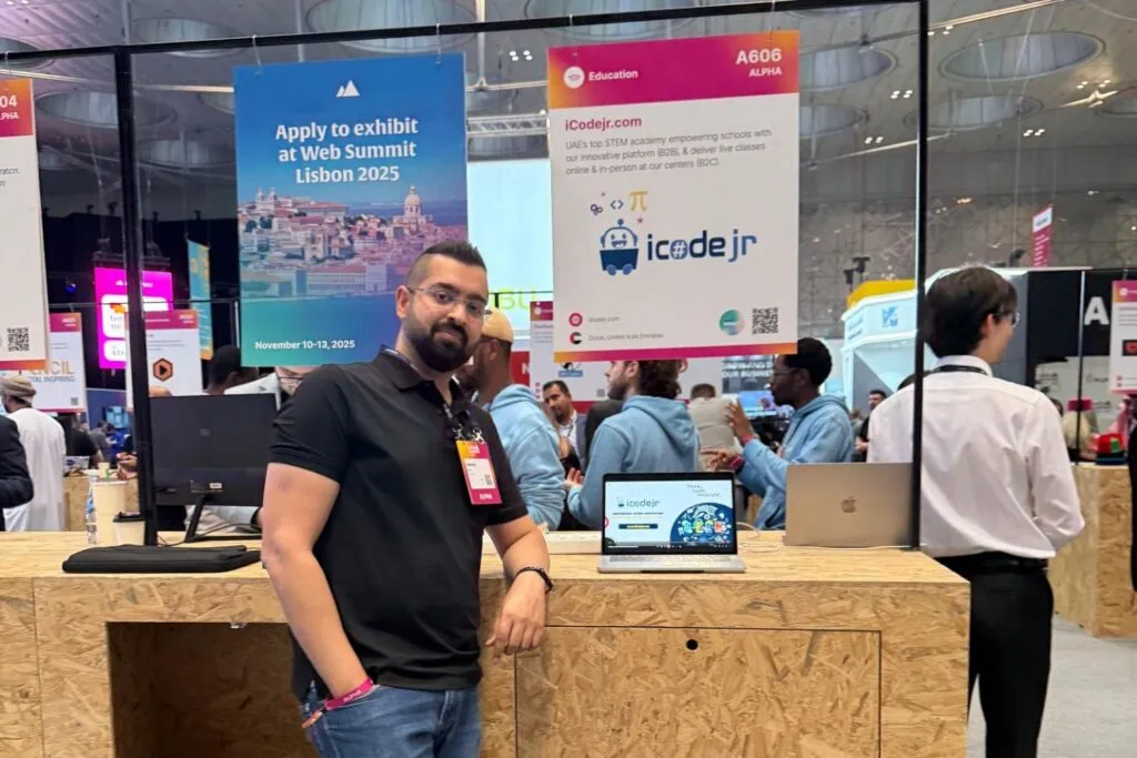 Hannan Moti, Founder and CEO of iCodejr, at the iCodejr ALPHA stand A606 at Web Summit Qatar 2025 in Doha